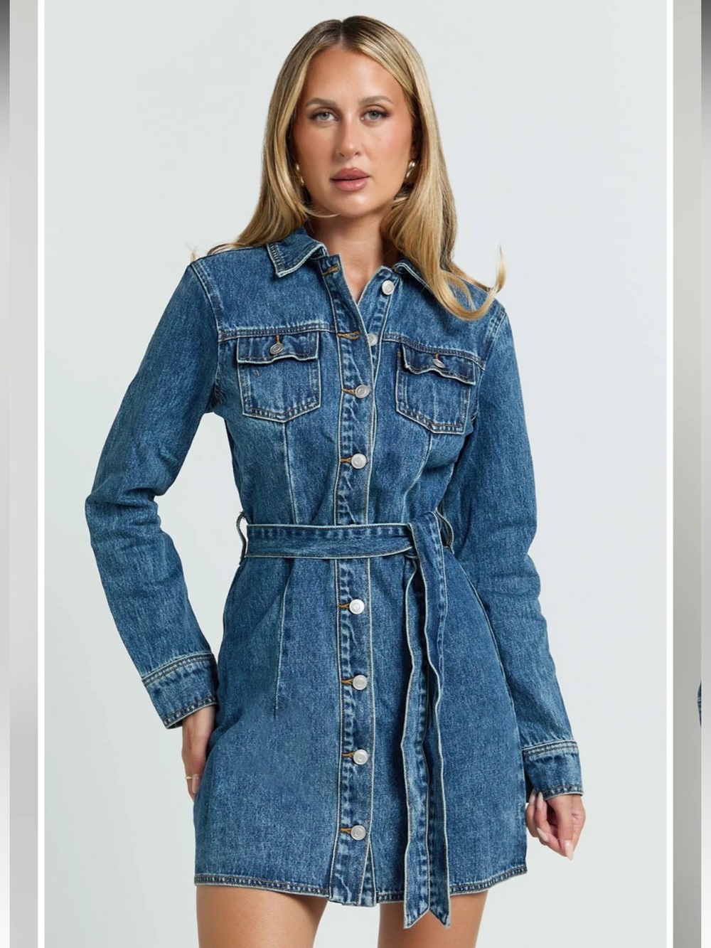 Showpo Washed Blue Denim Shirt Dress with Belt